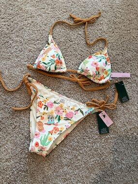 Western theme!!  Wild fable Cream Floral Rope-Trim Triangle Bikini western theme